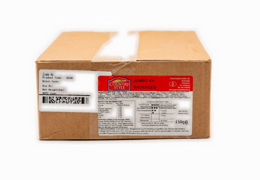 A plain kraft catering carton with a Country Style label, as packed for trade customers